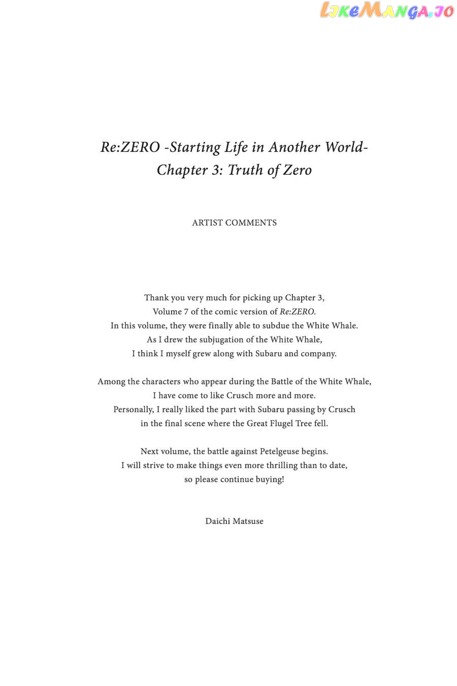 Read Re_Zero kara Hajimeru Isekai Seikatsu - Daisanshou - Truth of Zero ENGLISH Manga Online